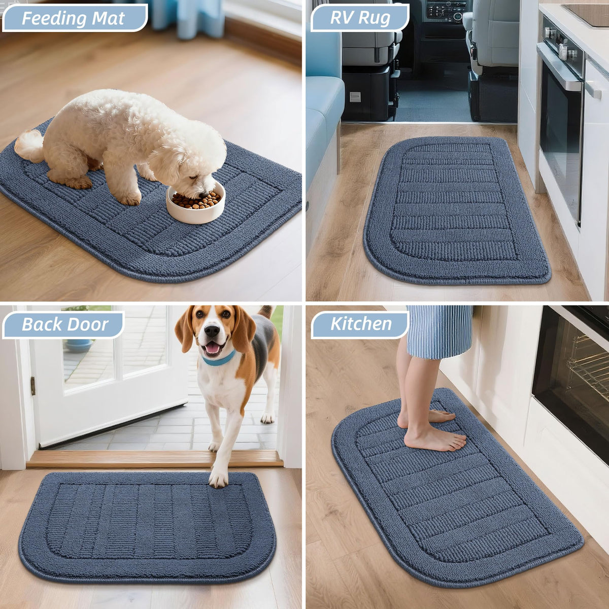 BEQHAUSE semicircular blue mat adds a calm, clean look to your kitchen