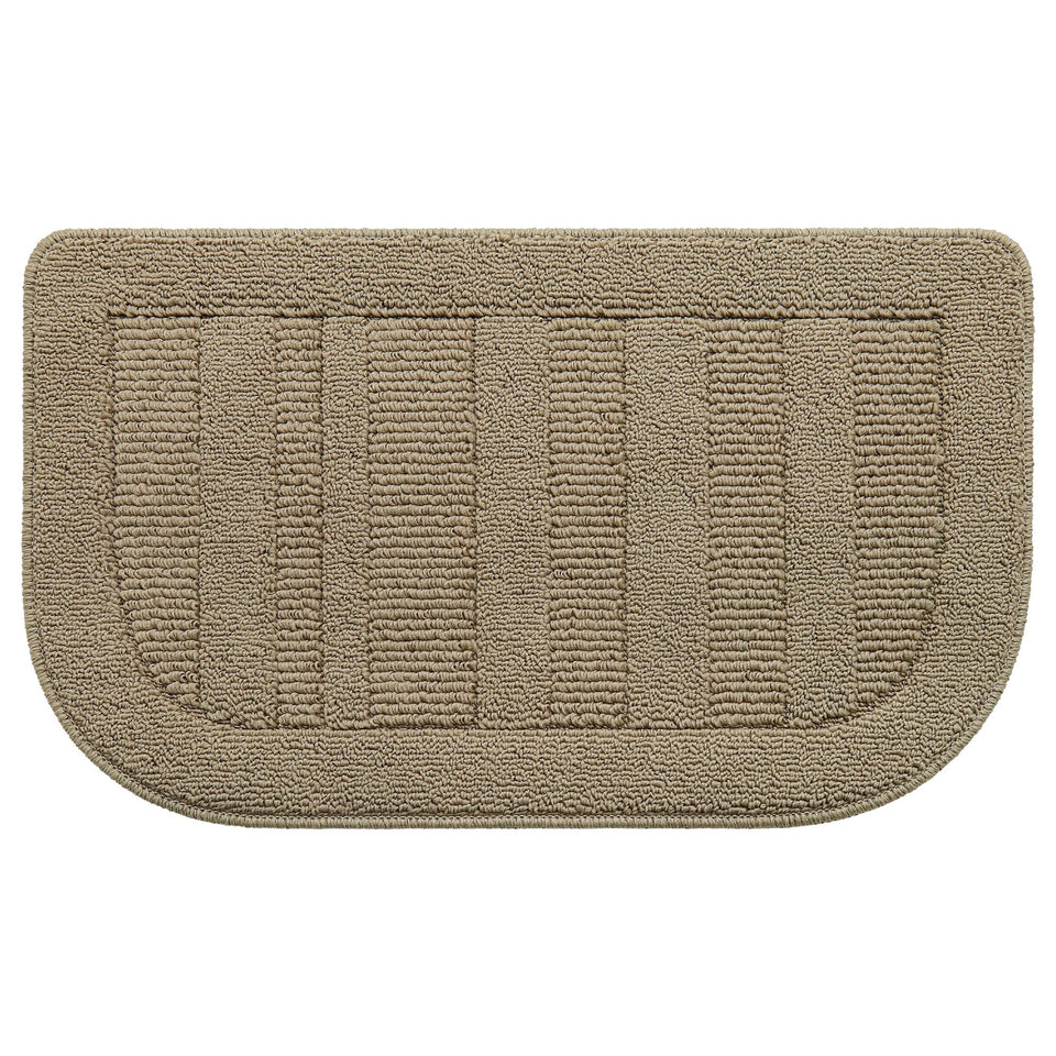 BEQHAUSE semicircular beige kitchen mat with non-slip backing for stable footing.