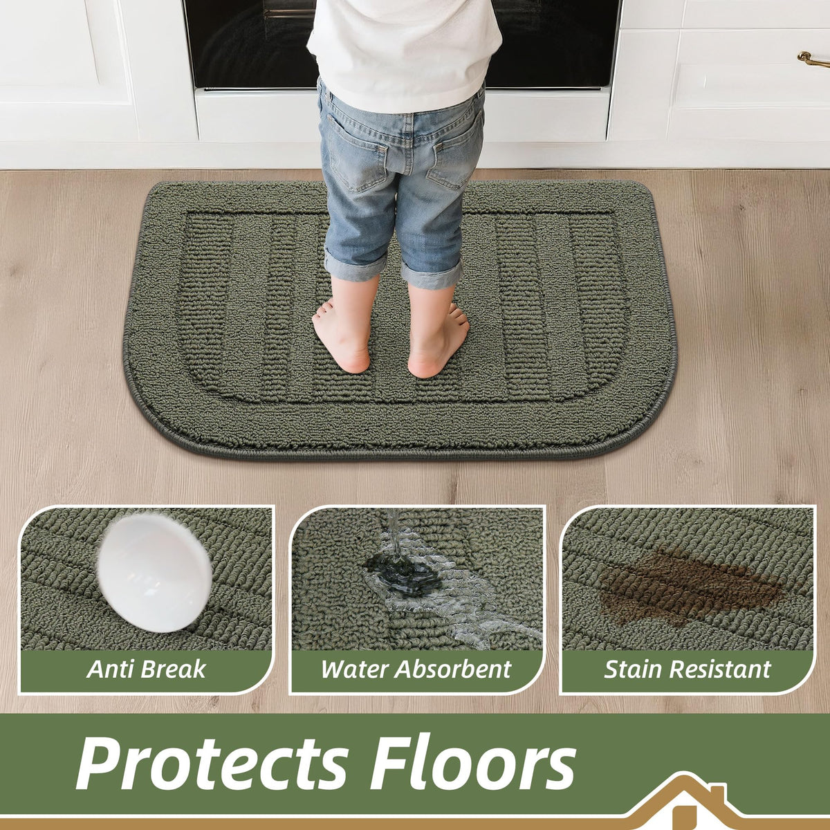 BEQHAUSE semicircular green kitchen mat fits tight spaces with style.