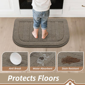 BEQHAUSE semicircular kitchen mat fits sink area with modern taupe tone.