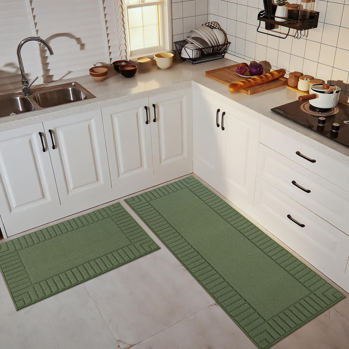 BEQHAUSE two-piece kitchen rug set provides flexible coverage for kitchens.