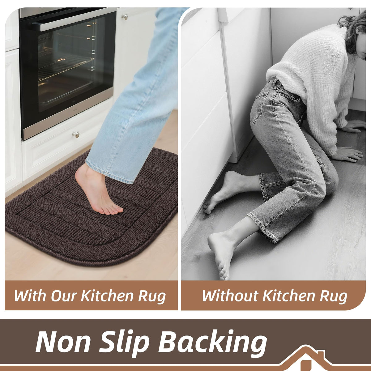 BEQHAUSE brown semicircular mat for cozy kitchen corners