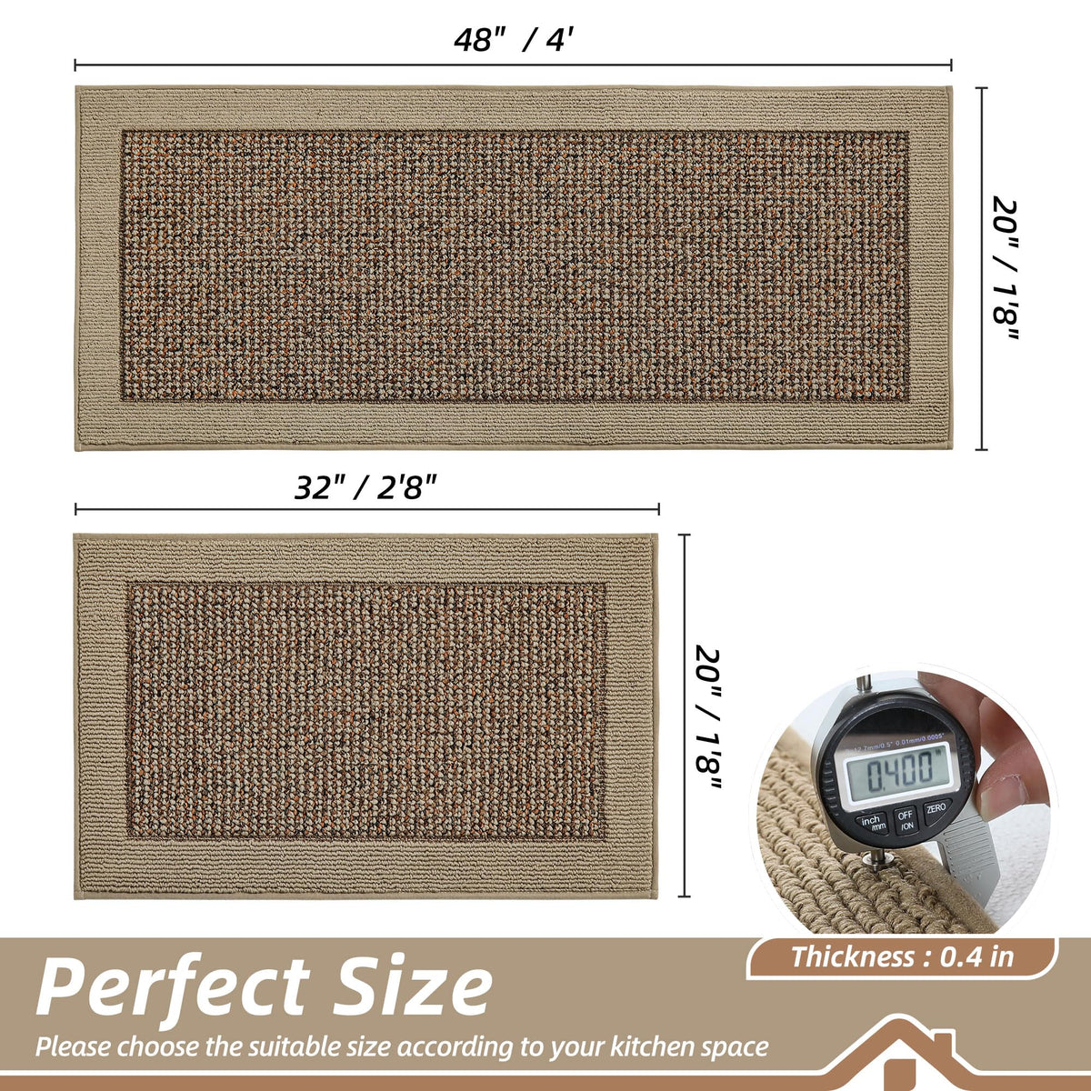 BEQHAUSE kitchen mat 20x48 absorbent taupe near sink catches spills
