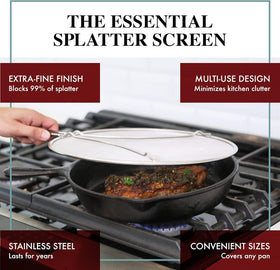 BergKoch Splatter Screen for an 11-5 inch pan shields hands from oil.