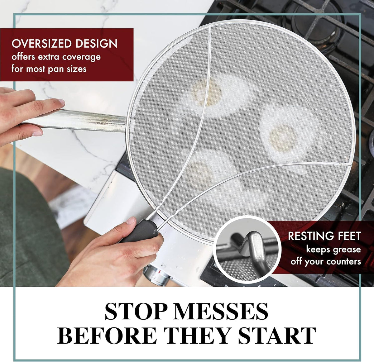 BergKoch Splatter Screen for a 13-inch pan keeps stovetop clean while cooking.