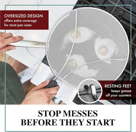 BergKoch Splatter Screen for a 13-inch pan keeps stovetop clean while cooking.