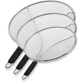 BergKoch Splatter Screen on a pan protects hands from hot oil splatter.