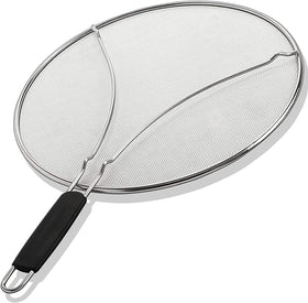 BergKoch splatter screen on a frying pan blocks hot oil splatter and protects hands