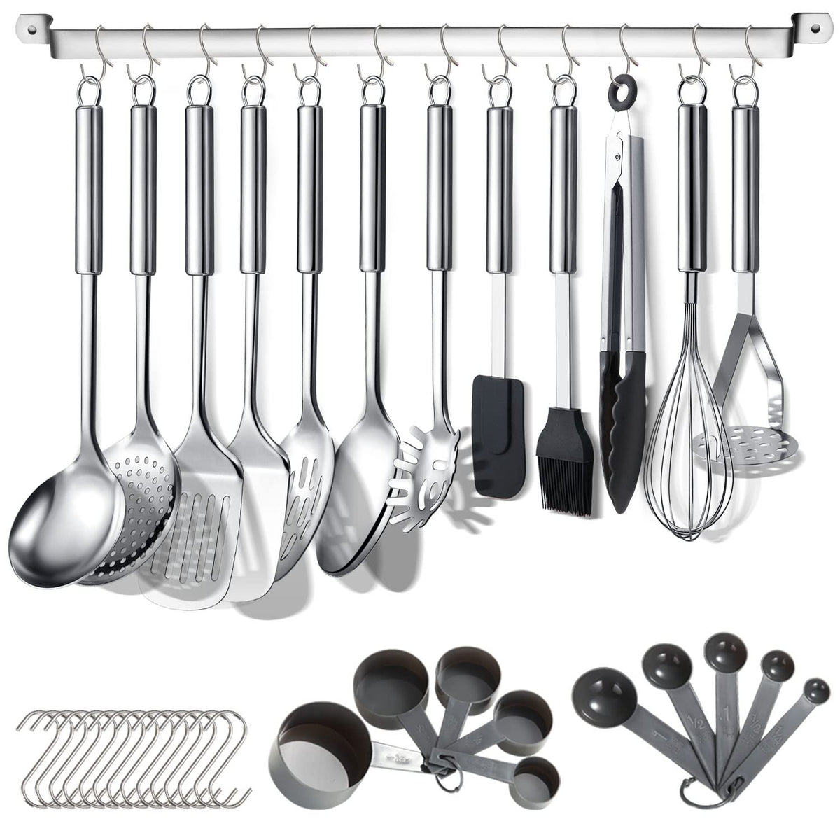 Berglander 38-piece utensil set displayed with rack and tools for organized cooking