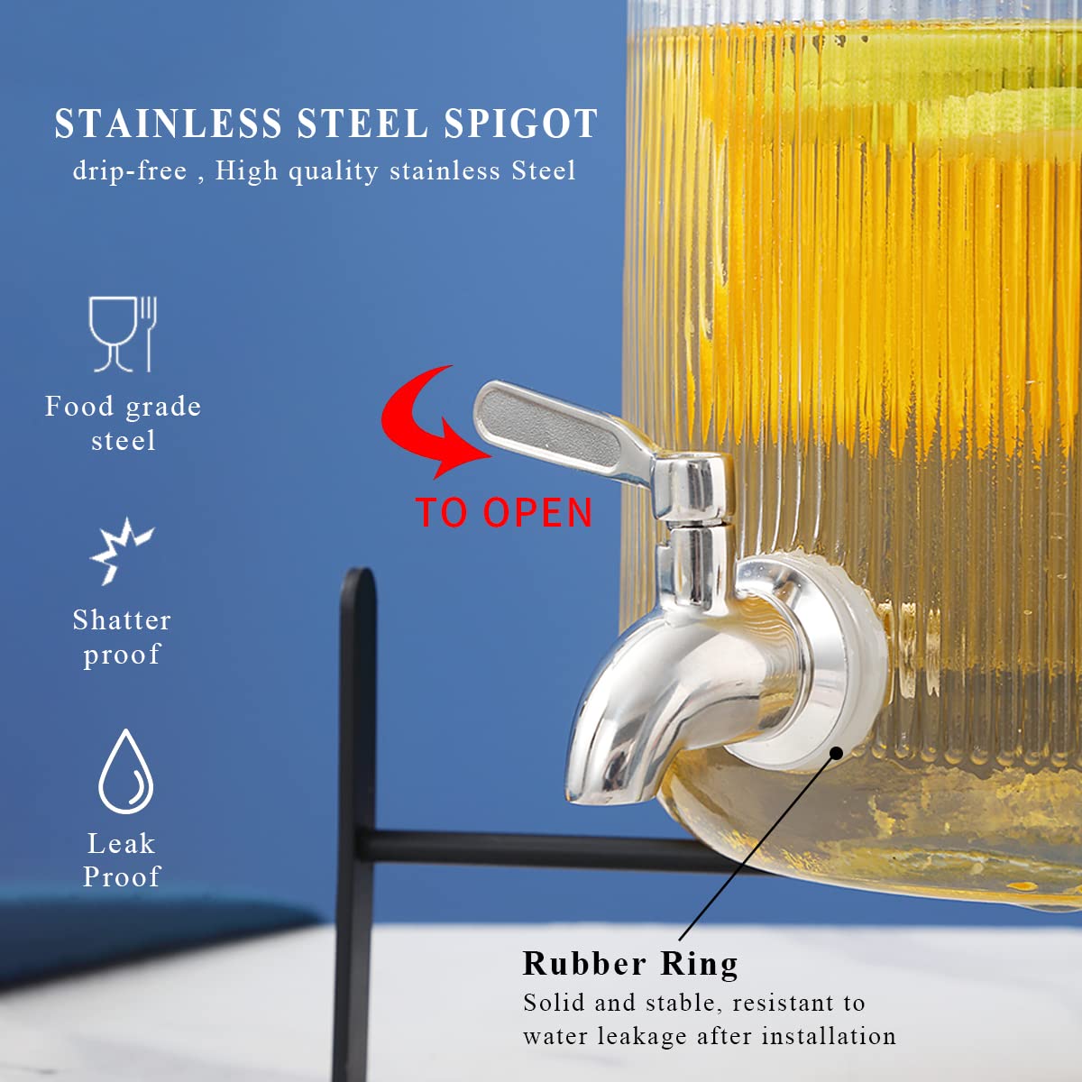 Berglander blue glass dispenser stores beverages neatly in the fridge