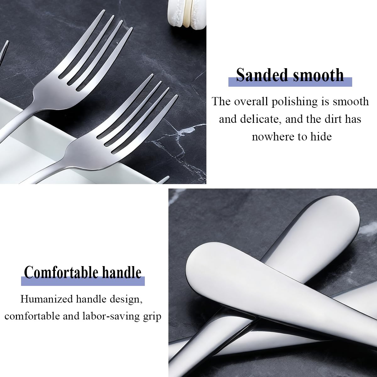Berglander salad and dessert forks arranged for versatile table service.