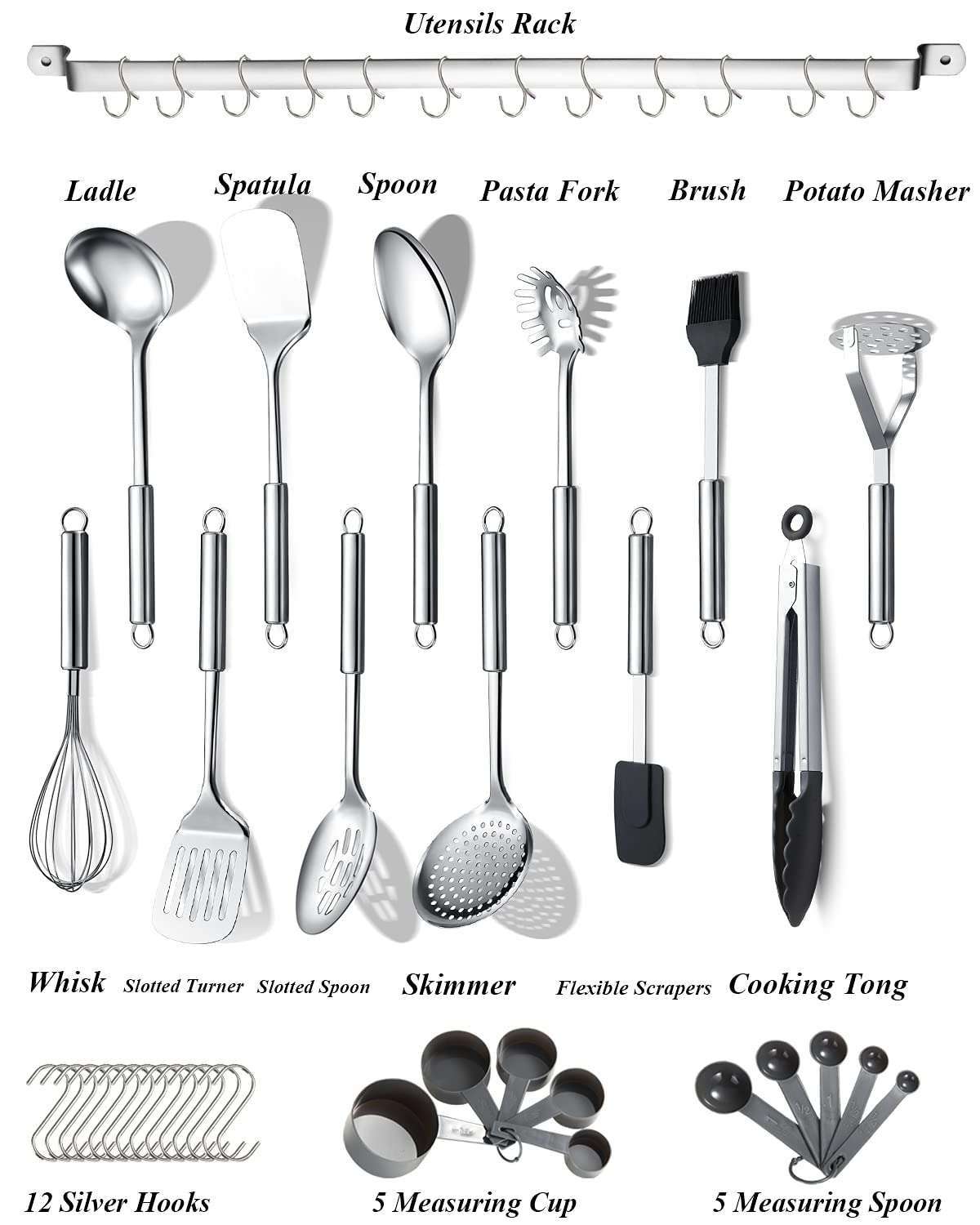Berglander utensil rack with 12 removable hooks for easy hanging