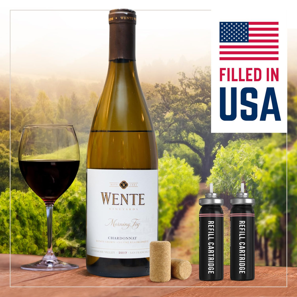 USA-filled Berkland Cork Pops refill with food-grade CO2 safety and consistency