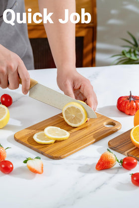 Berkvee small 9x6 teak board shown, lightweight and easy to handle.