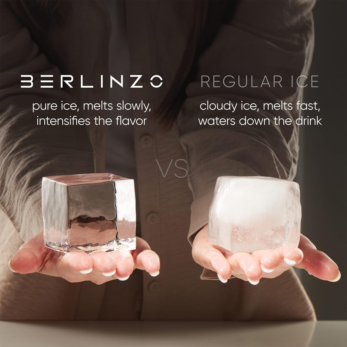 Berlinzo eight large 2.1-inch ice cubes provide slow-melt chills.
