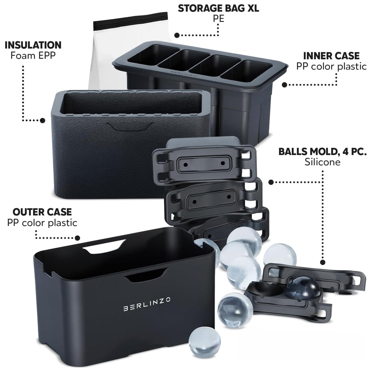 Berlinzo non stick mold ensures smooth release of frozen spheres.
