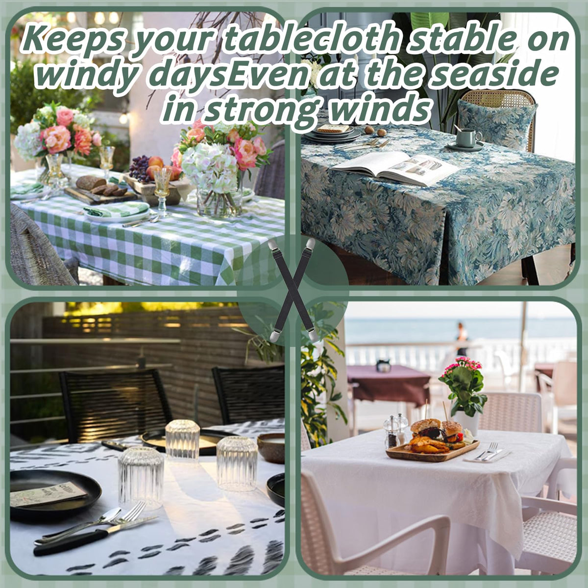 Bertork adjustable strap clips adapt to many table thicknesses.