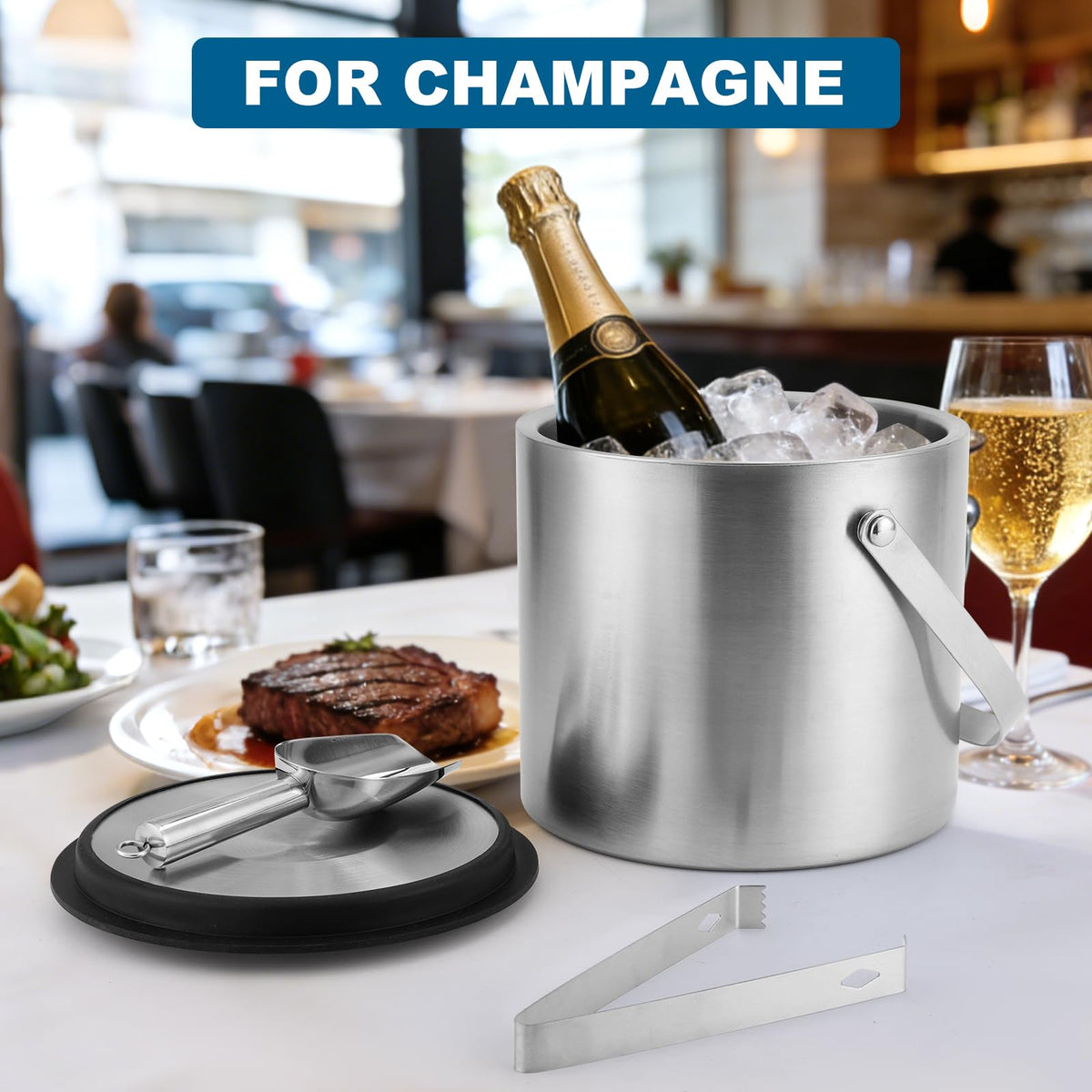 Berverra double-wall stainless steel ice bucket keeps ice colder longer.