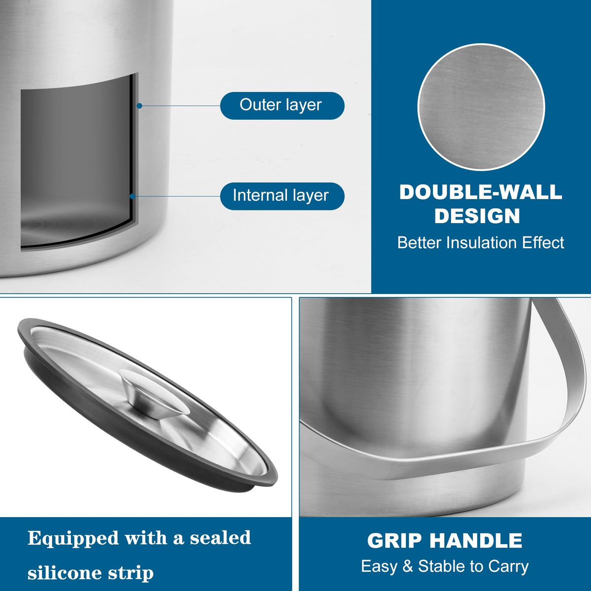 Berverra easy-clean ice bucket with silicone lid for mess-free transport.