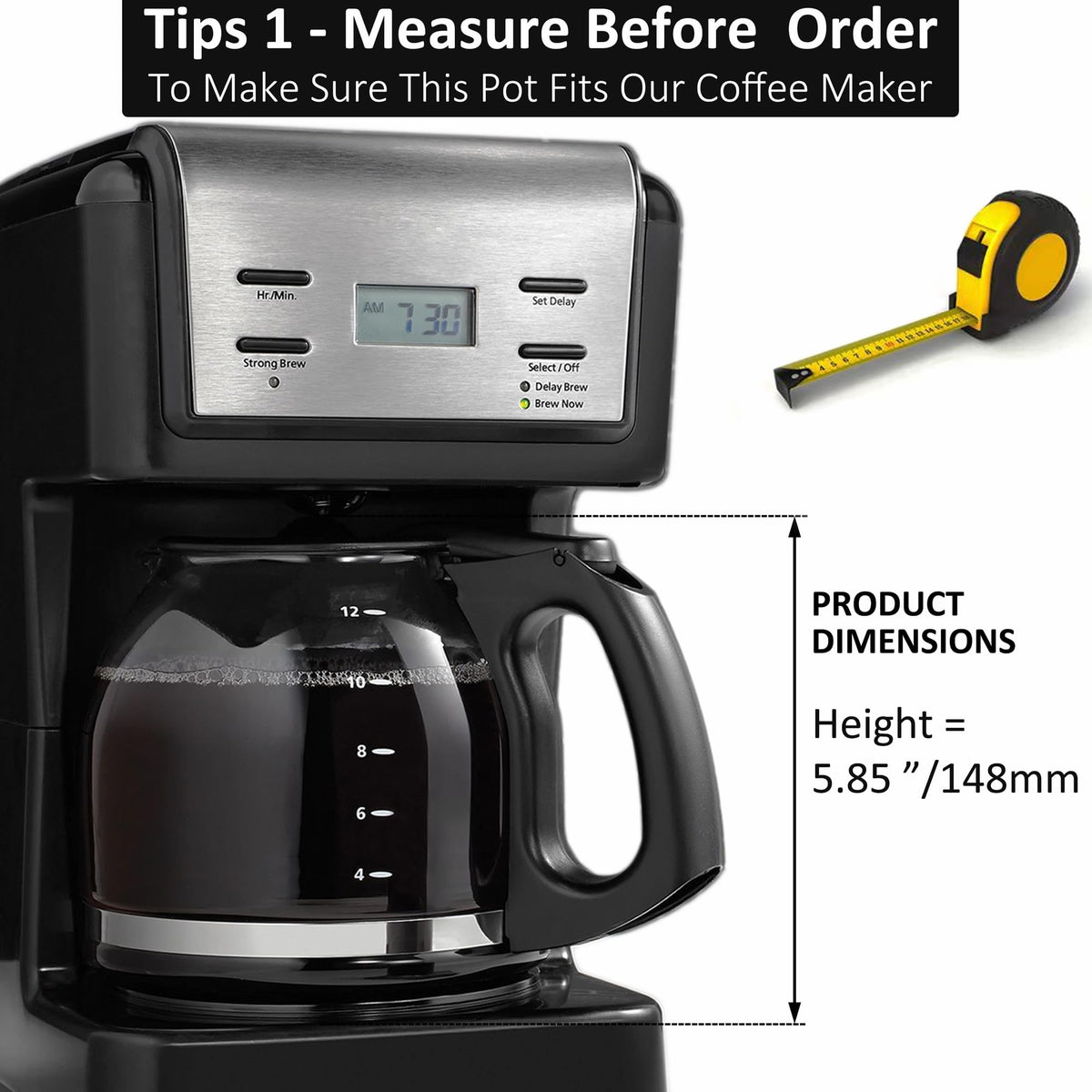 BESBARISTA 12-cup carafe handle close-up emphasizes easy-grip design.