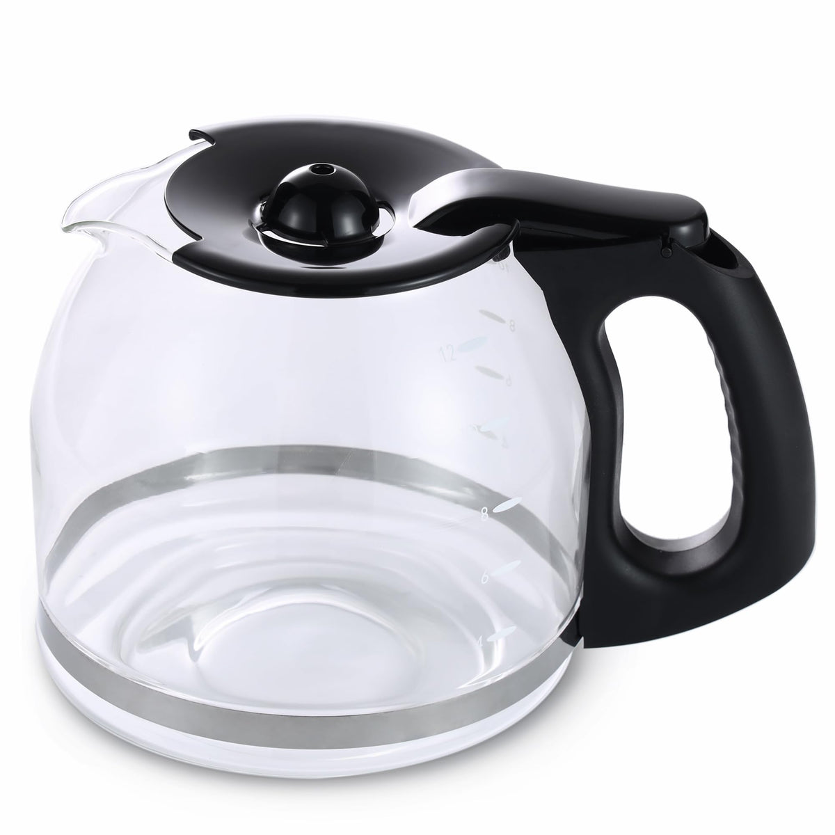 BESBARISTA 12-cup glass carafe side view with clear fill marks for precise measurements.
