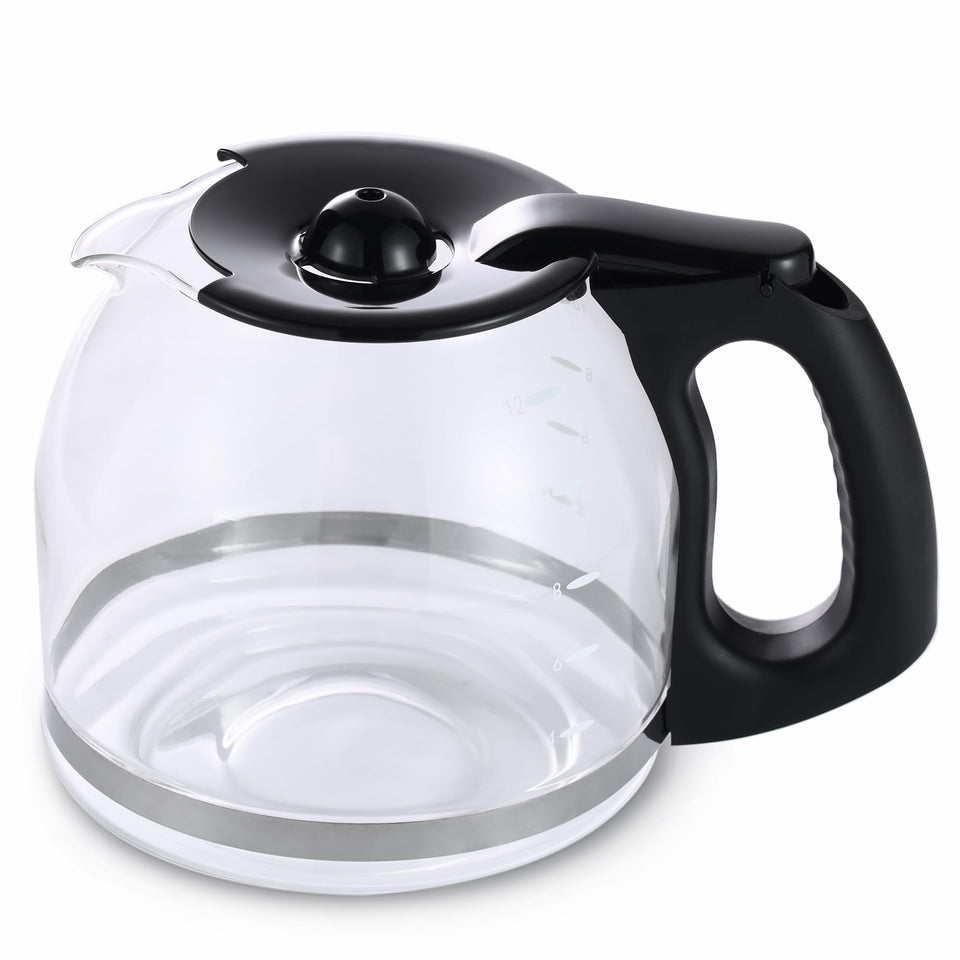 BESBARISTA 12-cup glass carafe side view with clear fill marks for precise measurements.