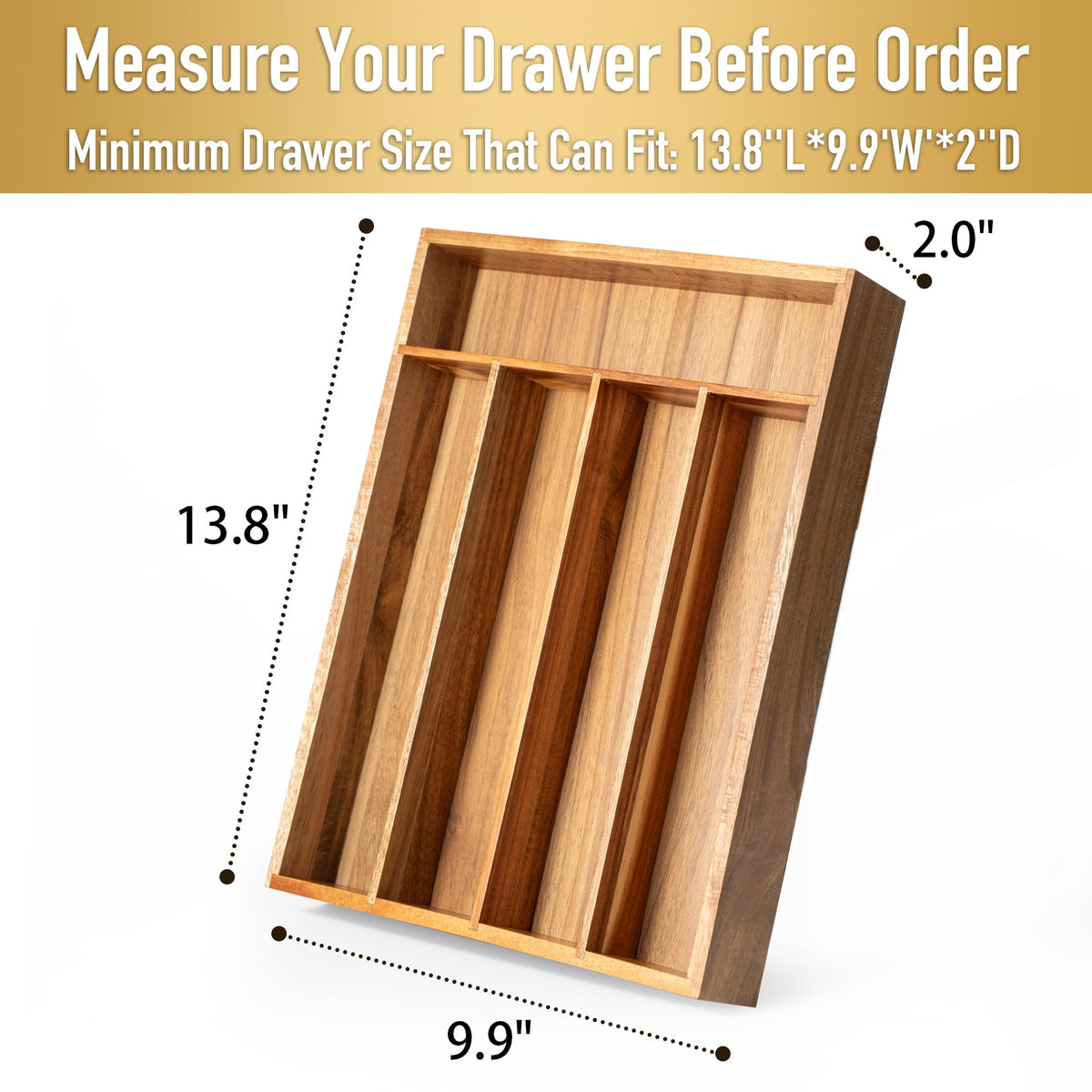 Besilord drawer organizer in acacia wood keeps utensils neatly separated