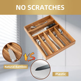 Besilord kitchen drawer organizer with non-slip base keeps the tray in place during use.