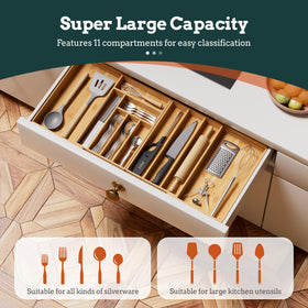 Besilord bamboo tray with quick-connect magnets keeps utensils secure.