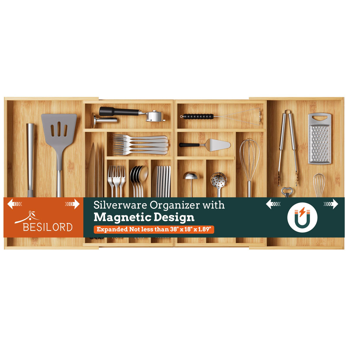 Besilord silverware organizer expandable drawer with magnetic connectors offers a custom fit.