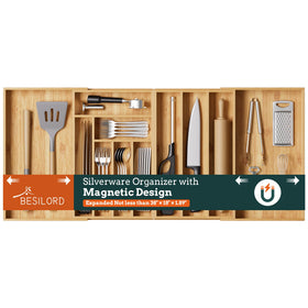 Besilord large magnetic silverware organizer in an extended drawer for extra capacity.