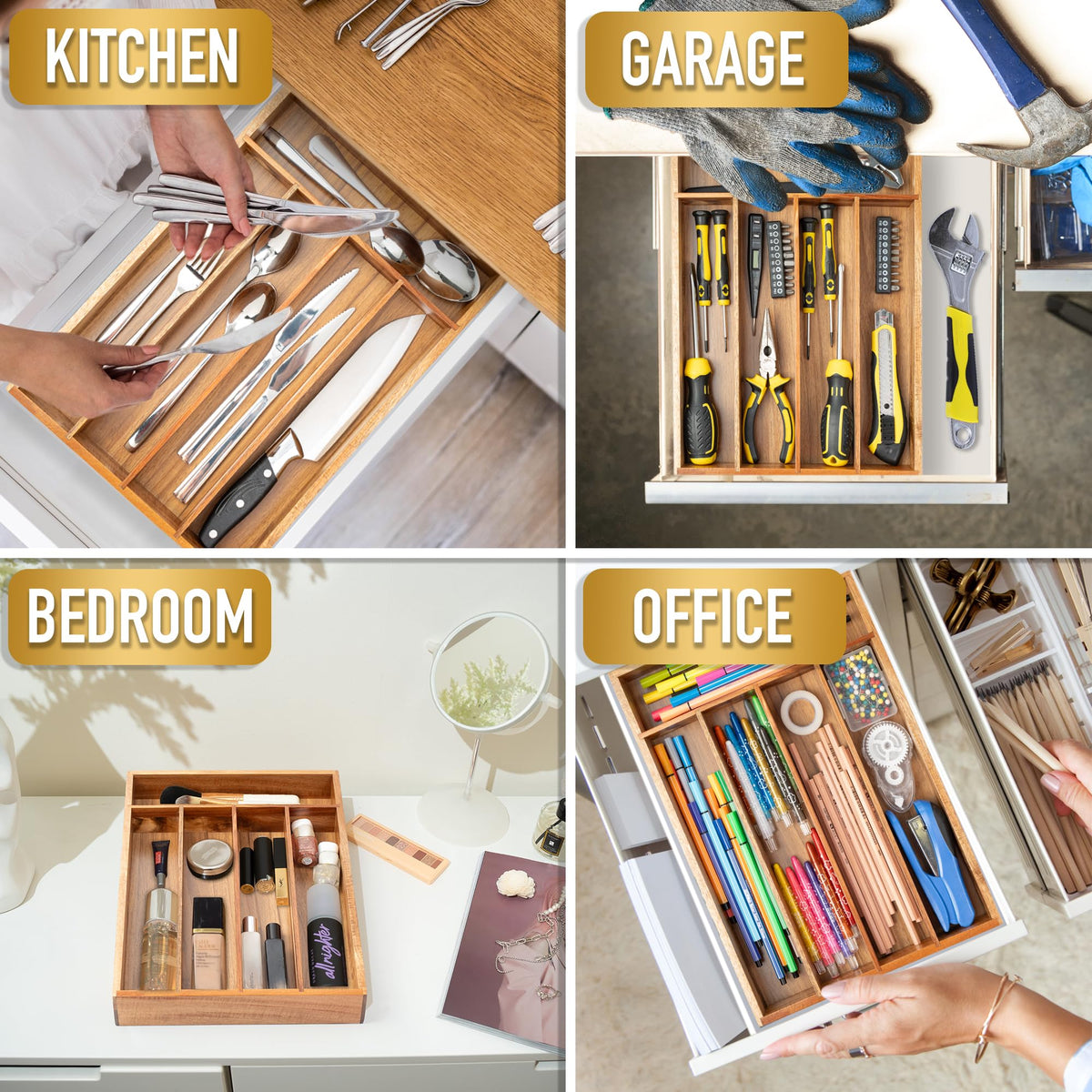 Besilord compact five-slot tray fits most drawers while reducing clutter