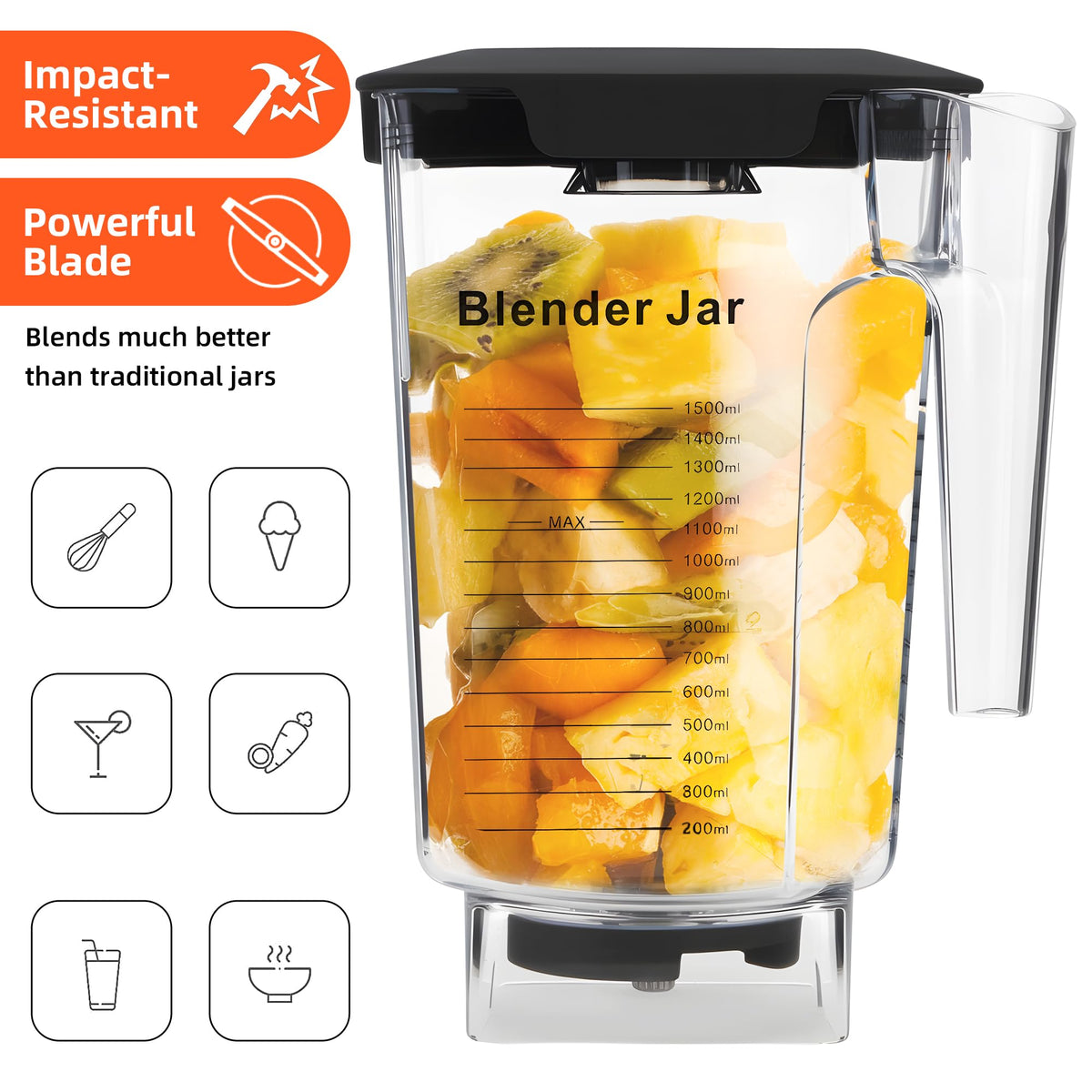 Besingki 90 oz jar in use demonstrates high-capacity blending with no overflow