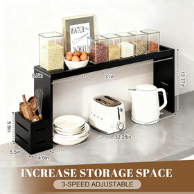 Beslceid bamboo stove rack with spice storage keeps jars organized and reachable.