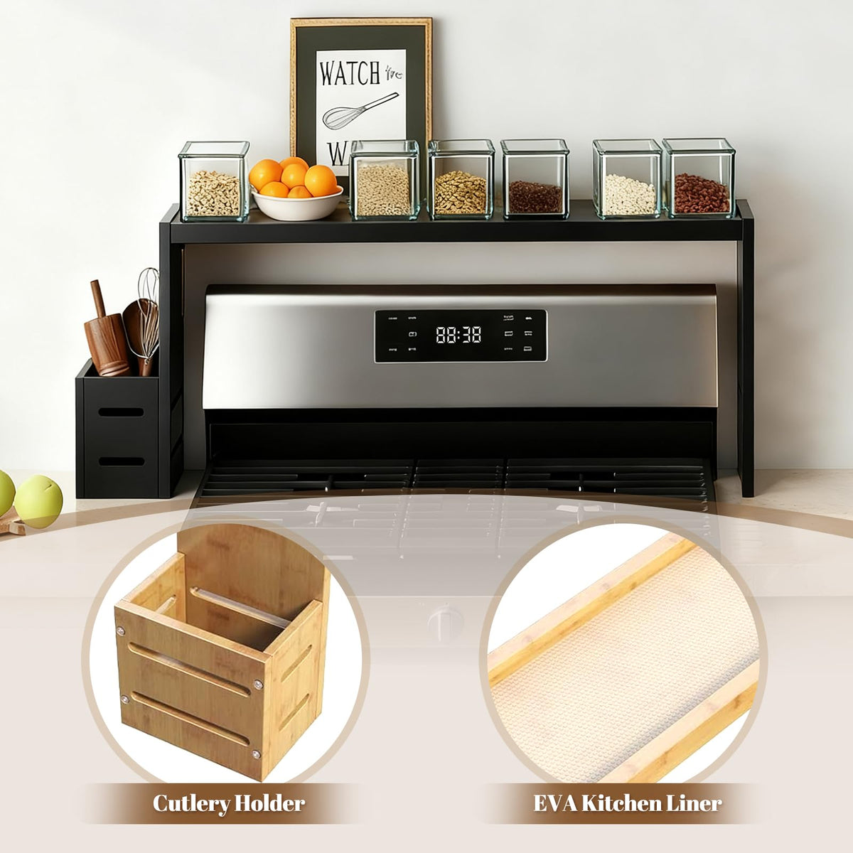 Beslceid easy-install shelf for cooker hood quick, tool-free setup.