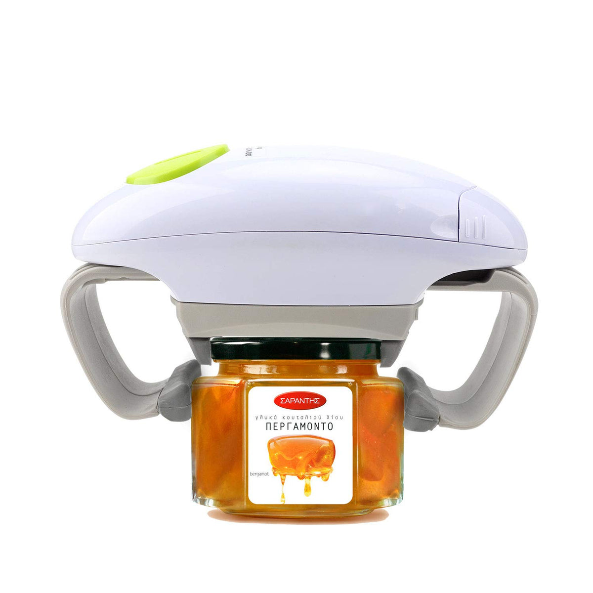 Besmon electric jar opener on the counter showing hands-free lid removal.