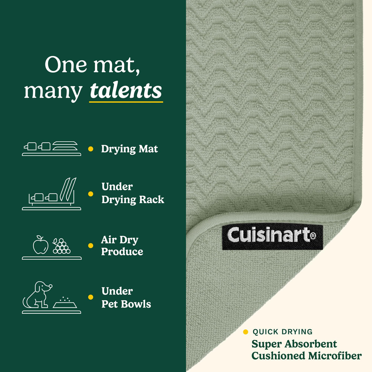 Best Brands Cuisinart dish drying mat foldable design allows easy storage.