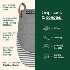 Best Brands Cuisinart mini oven mitts include a faux leather loop for hanging storage.