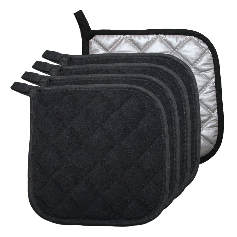 Bestjoy 5-piece pot holder set protects hands while lifting hot cookware