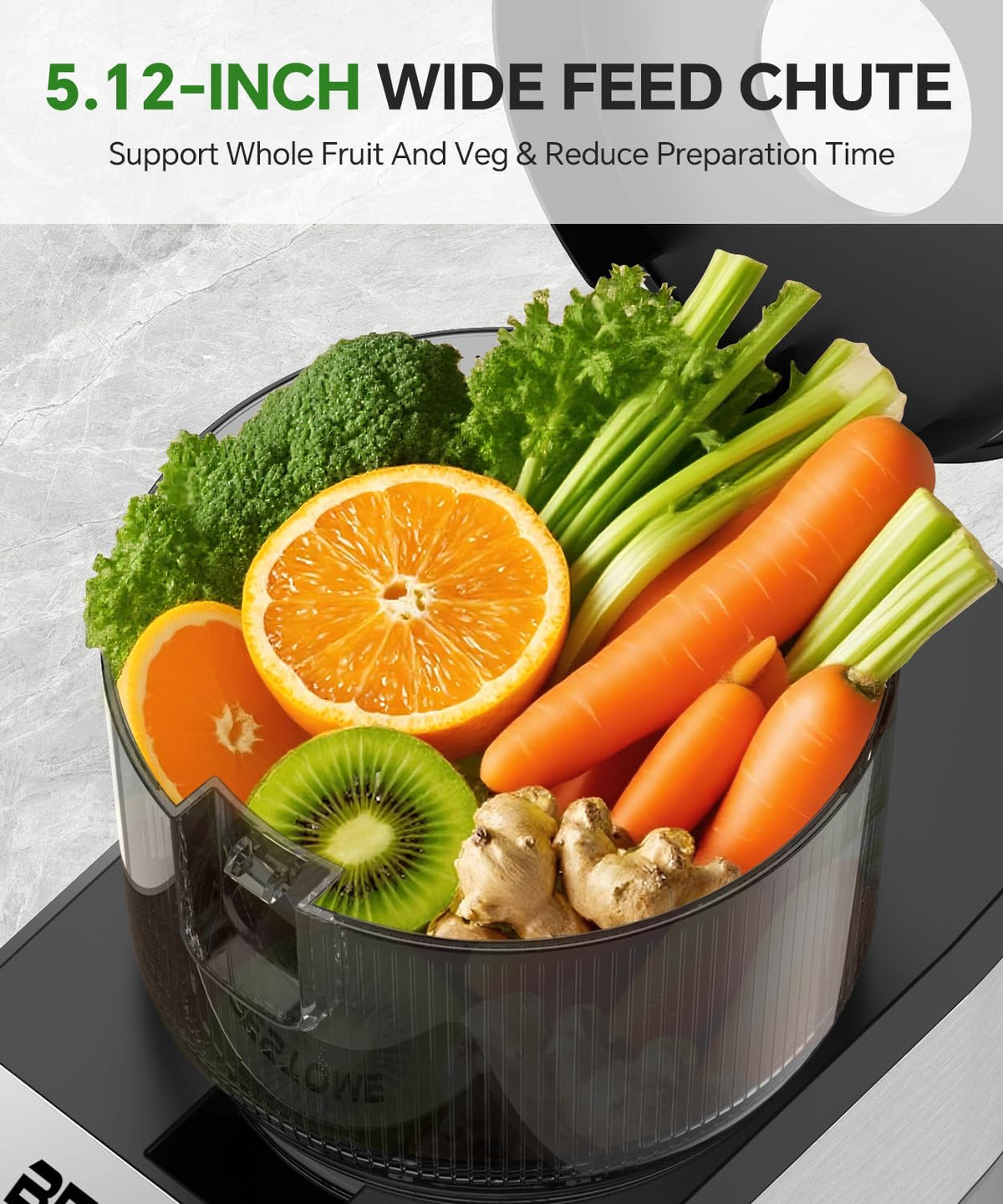 Bestome vertical slow-masticating juicer with quiet motor.
