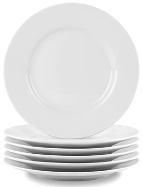 Bestone 8 inch porcelain white salad plate, front view with wide rim for sauces.