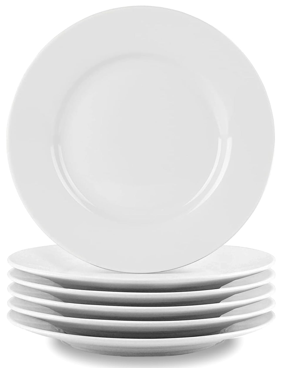 Bestone 8 inch porcelain white salad plate, front view with wide rim for sauces.