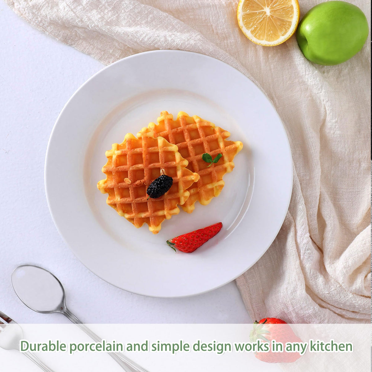 Bestone round porcelain plate, stackable design for easy storage.