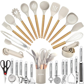 BESTZMWK 35-piece kitchen utensils set with spatula and spoons for versatile cooking.