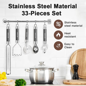 BESTZMWK kitchen utensils set grey-ladle, sturdy handle for serving hot dishes.