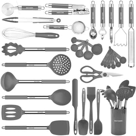 BESTZMWK kitchen utensils set grey turner, protects non-stick pans with soft silicone.