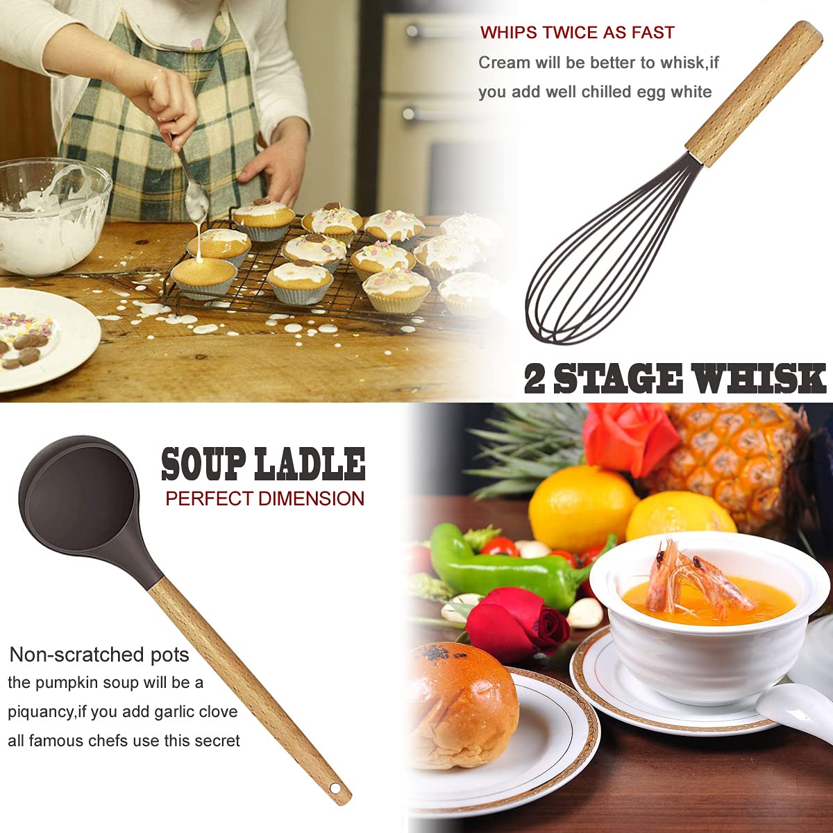 BESTZMWK non-scratch silicone heads protect non-stick pans.