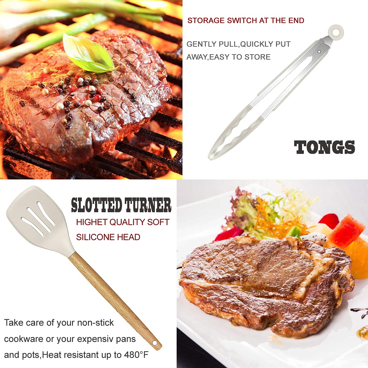 Silicone heads are non-scratch for nonstick pans.