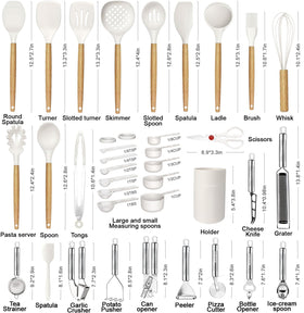 BESTZMWK silicone utensils with nonstick-safe heads protect pans during cooking.