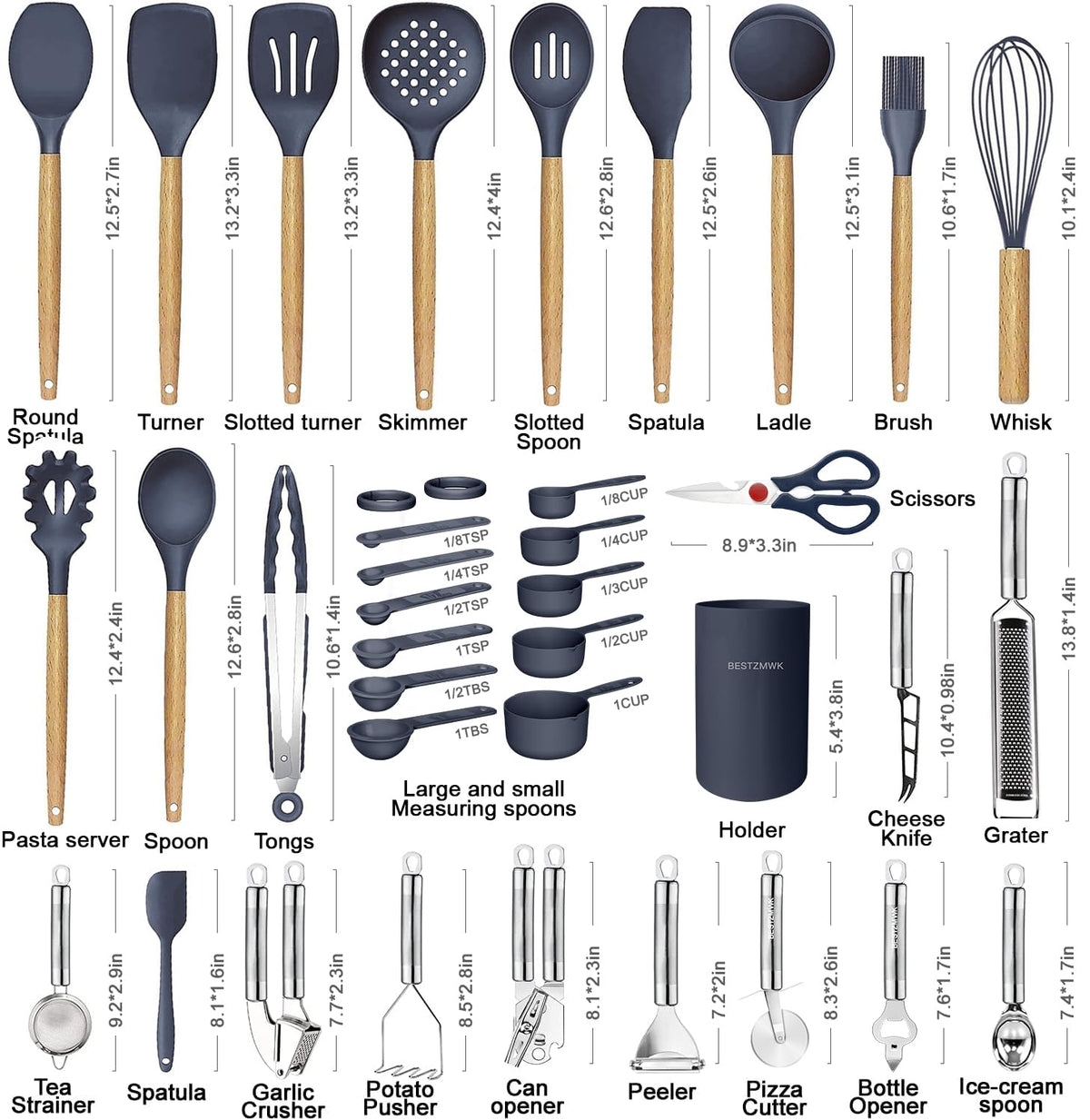 BestZMWK wooden-handle utensils close-up, anti-scalding grip for safe cooking